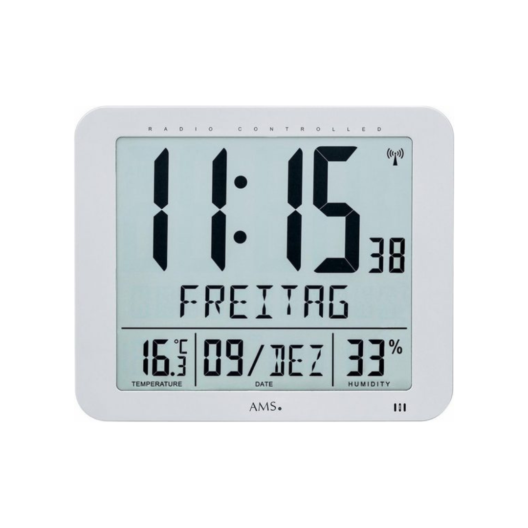 AMS Wand-/ Tischuhr "Alleswisser" in weiß oder grau APWU10226