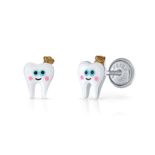 Kinderohrstecker mit Symbolen in Silber Zahnfee mit abgerundeter Schraube gegen leichte Empfindlichkeit APSKA3232/21 - Schmuck & Uhren Andrea Panick