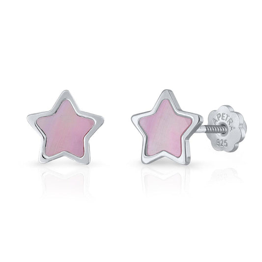 Kinderohrstecker mit Symbolen in Silber mit Perlmutt mit abgerundeter Schraube gegen leichte Empfindlichkeit APSKA3231/3 - Schmuck & Uhren Andrea Panick