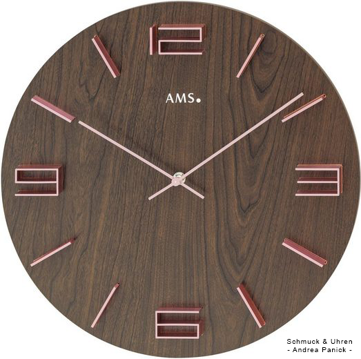 Wanduhr rund braunes Holzgehäuse rosé Ziffern APWU10222