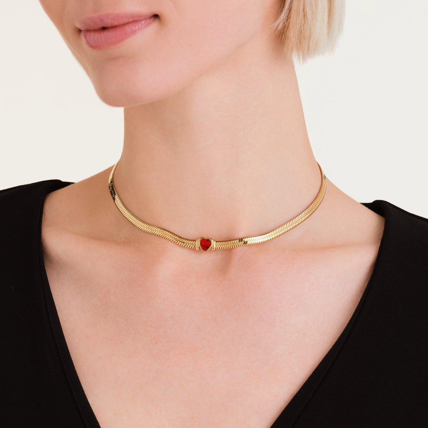 Rosefield Collier "Snake Choker mit feuerrotem Herz" APRS4261