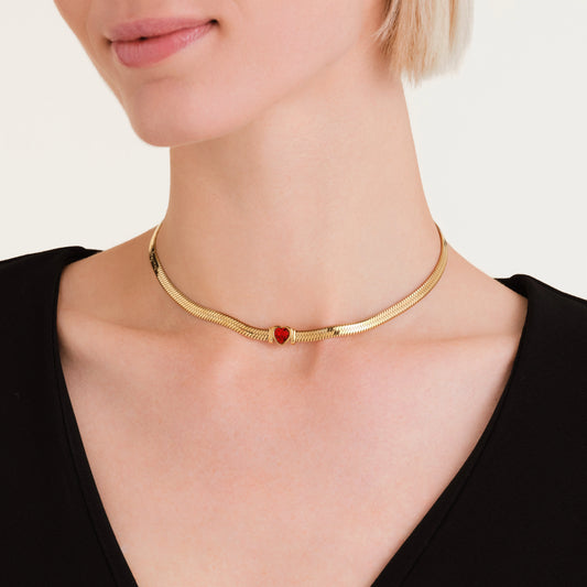 Rosefield Collier "Snake Choker mit feuerrotem Herz" APRS4261
