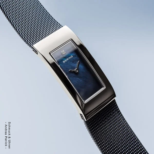 Bering-Set Armbanduhr und Creolen blau-silber Diamond Edelstahl BUAP122212