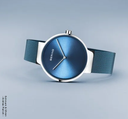 Bering-Armbanduhr Edelstahl silber blau BUAP12226