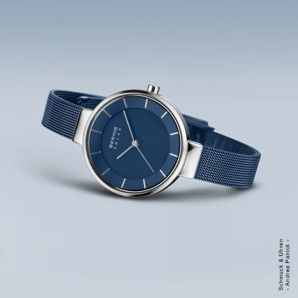 Bering-Armbanduhr Solar Edelstahl silber blau BUAP12227