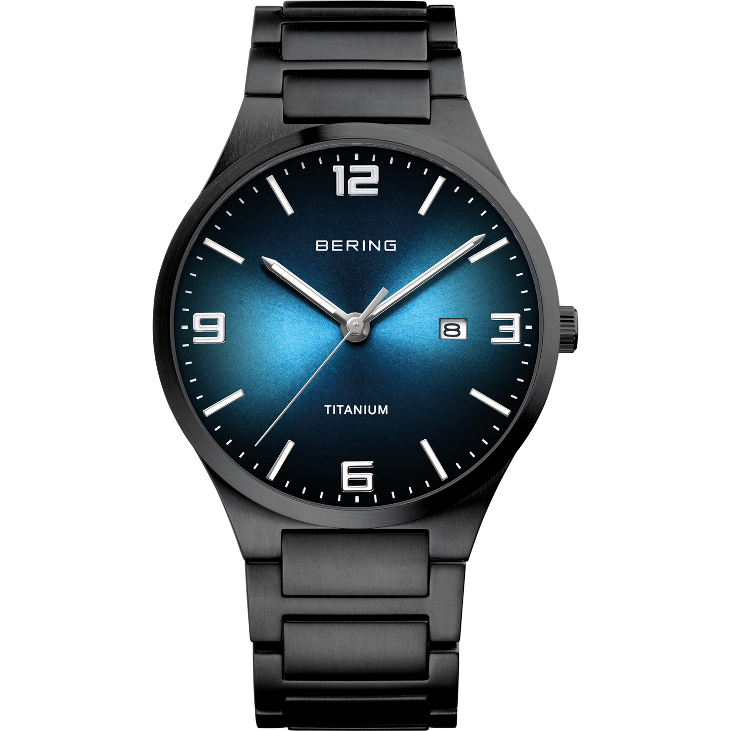 Bering-Armbanduhr Datum schwarz blau mattes Titanium APAUB42223