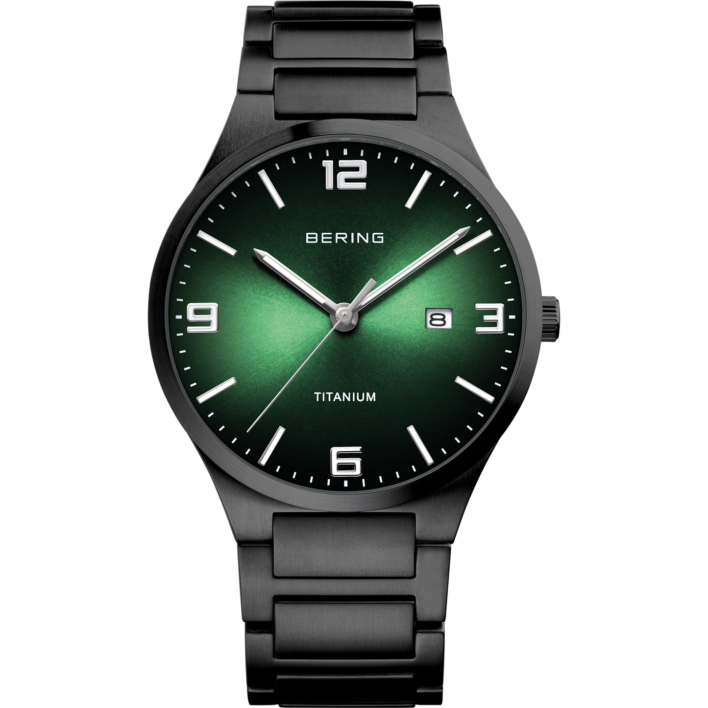 Bering-Armbanduhr grau-gebürstetes Titanium schwarz Datumanzeige APAUB42224