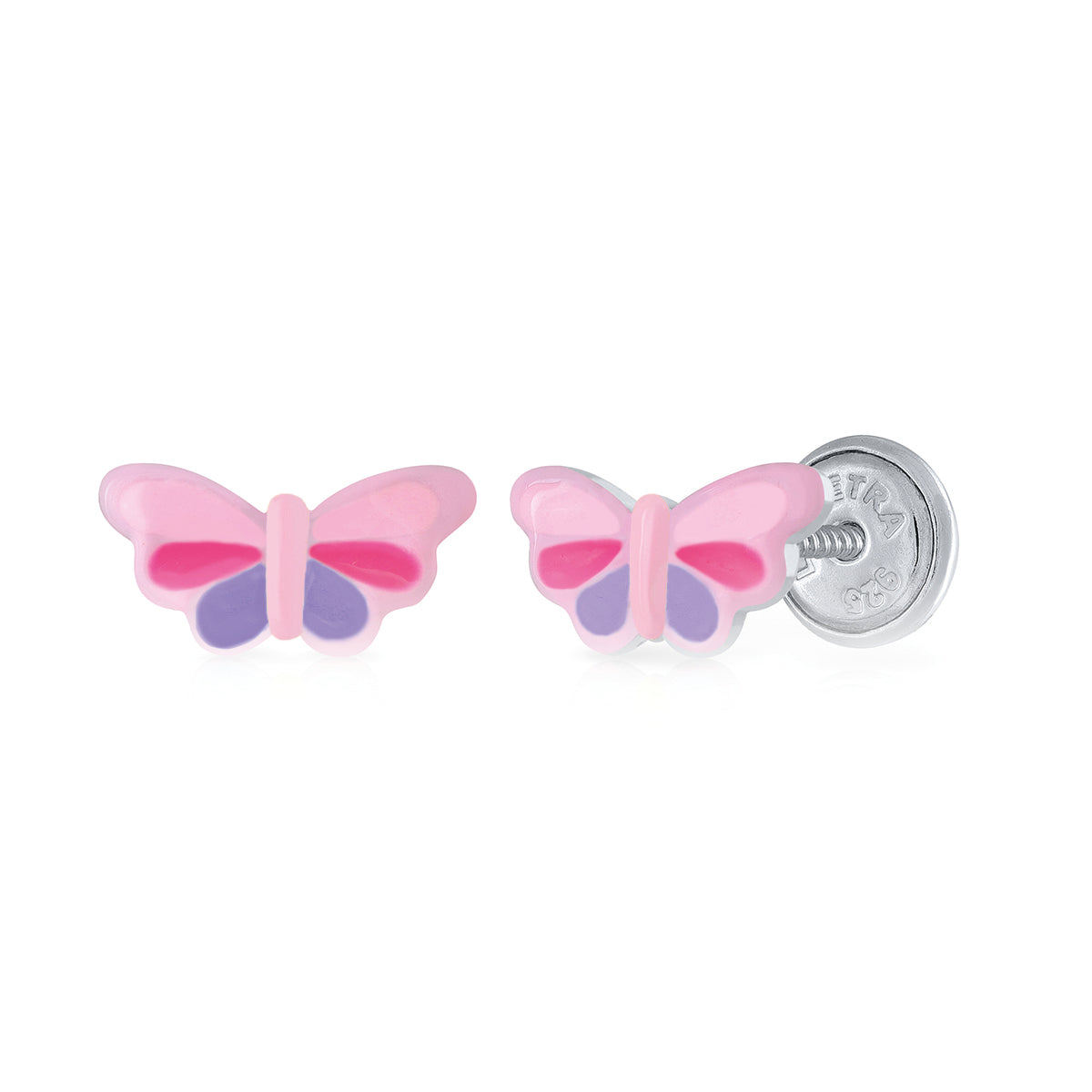 Kinderohrstecker mit Symbolen in Silber Schmetterling mit abgerundeter Schraube gegen leichte Empfindlichkeit APSKA3232/5