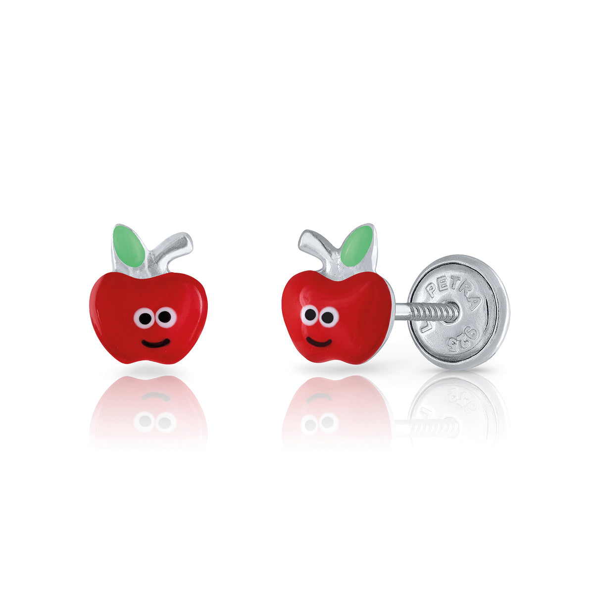 Kinderohrstecker mit Symbolen in Silber Obst Erdbeere oder Apfel mit Gesicht mit abgerundeter Schraube gegen leichte Empfindlichkeit APSKA3232/14