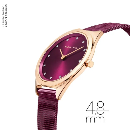 Bering-Armbanduhr Edelstahl rosé-bordeaux Diamond BUAP12229
