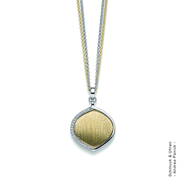 Collier, Anhängerkette bicolor gold silber matt oval mit Zirkonia-Steinen APSP221112