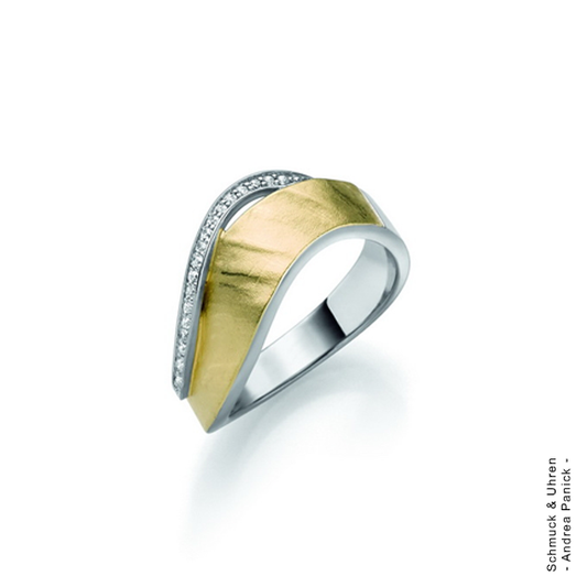 Ring, Damenring bicolor gold-silber poliert-matt Wellenoptik mit Zirkonia-Steinen APSP221125
