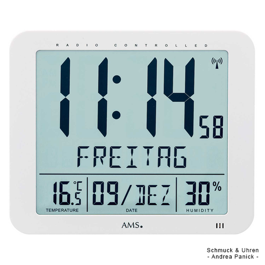 Wanduhr Tischuhr Funk Digitalanzeige Temperatur-/ Datum-/ Tag-/ Feuchtigkeitsanzeige eckig weiß oder grau APWU10226