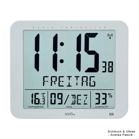 Wanduhr Tischuhr Funk Digitalanzeige Temperatur-/ Datum-/ Tag-/ Feuchtigkeitsanzeige eckig weiß oder grau APWU10226