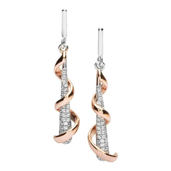 Ohrhänger 925/- Silber in silber-rosé mit Zirkonia-Steinen und Verlängerungskettchen APSS10225